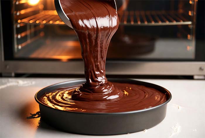 ریختن مایه کیک در قالب و پخت