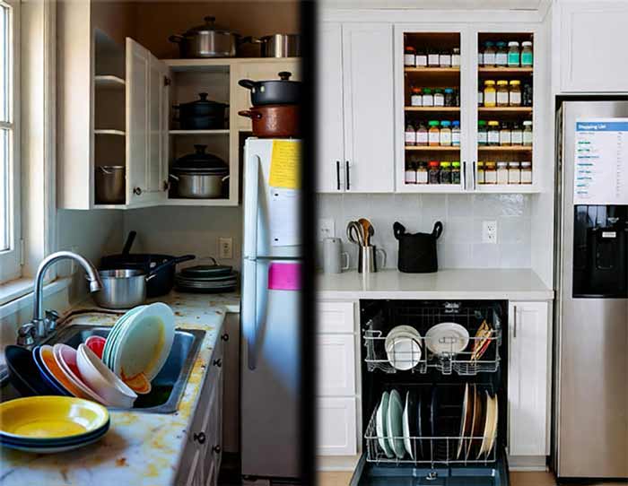 خانه تمرتب آشپزخانه قبل و بعد