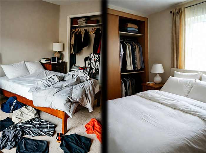 خانه تمرتب اتاق خواب قبل و بعد