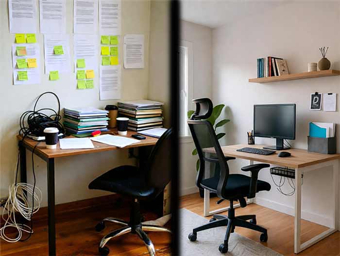 خانه تمرتب دفتر کار خانگی قبل و بعد